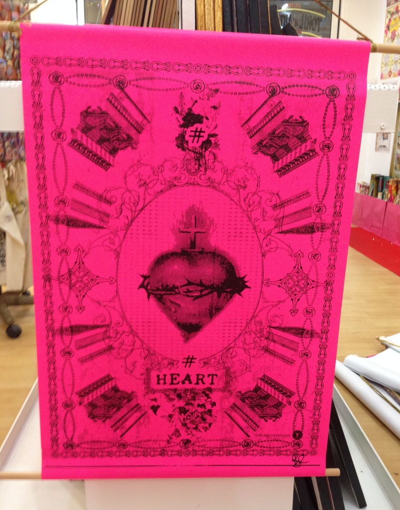 coeur-rose-retro-épine-affiche-kakemono